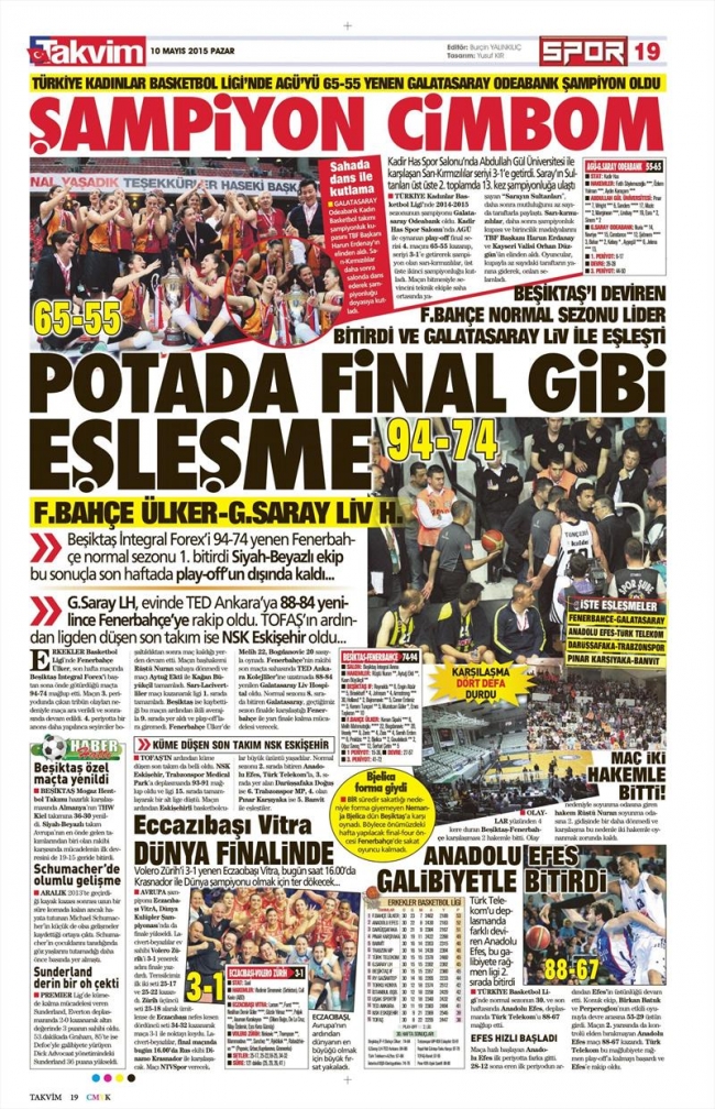 10 Mayıs Spor Manşetleri 15