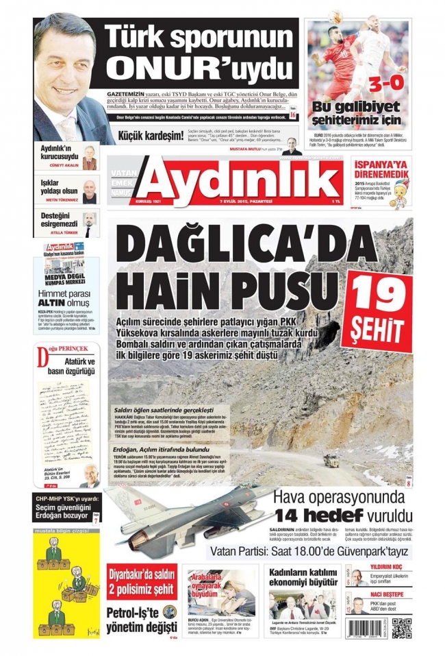 Gazetelerin Dağlıca manşetleri 2