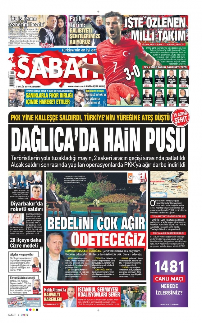 Gazetelerin Dağlıca manşetleri 7