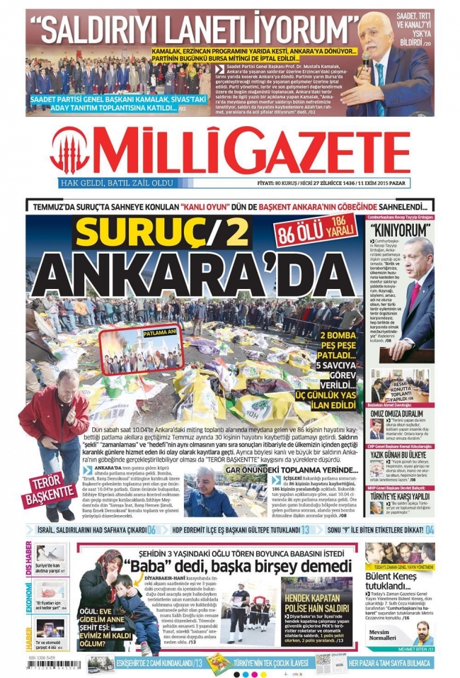 Ankara'daki terör saldırısı gazete manşetlerine nasıl yansıdı? 12