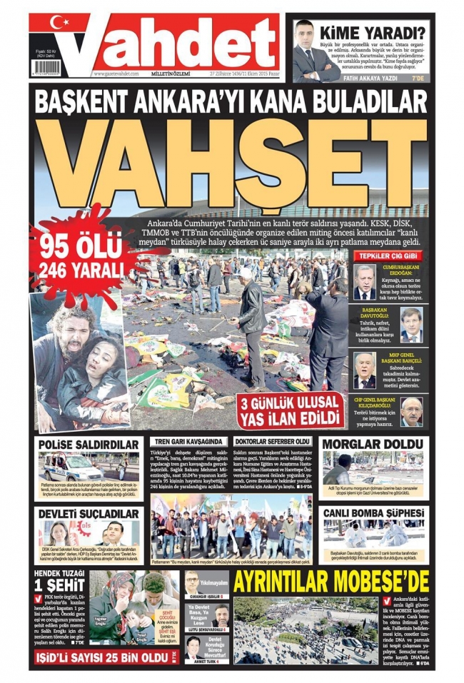 Ankara'daki terör saldırısı gazete manşetlerine nasıl yansıdı? 22