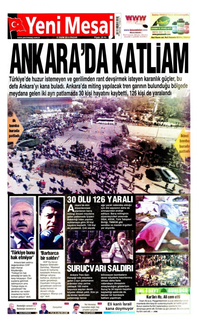 Ankara'daki terör saldırısı gazete manşetlerine nasıl yansıdı? 26