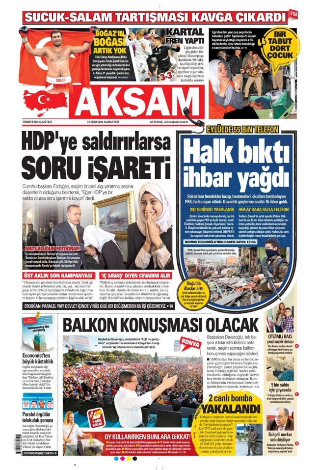 Gazete manşetleri - 31 Ekim 2015 1