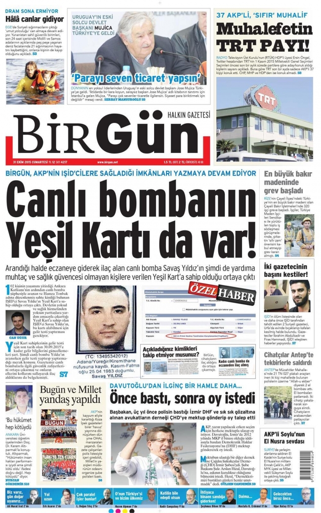 Gazete manşetleri - 31 Ekim 2015 2