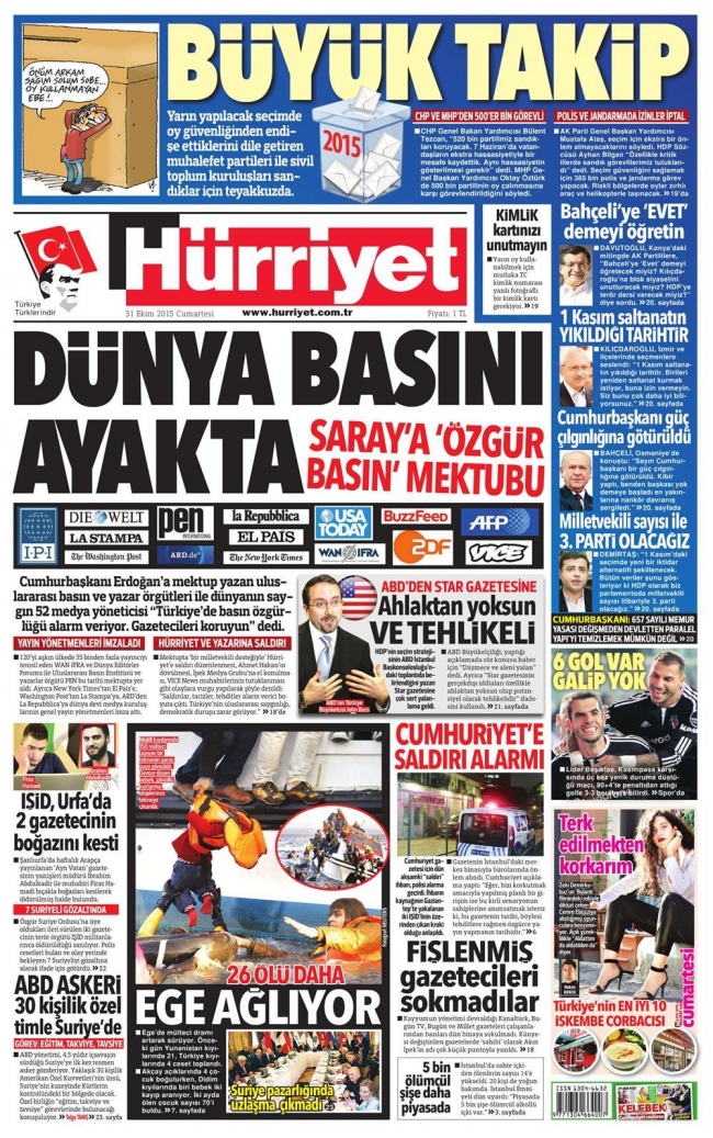 Gazete manşetleri - 31 Ekim 2015 11