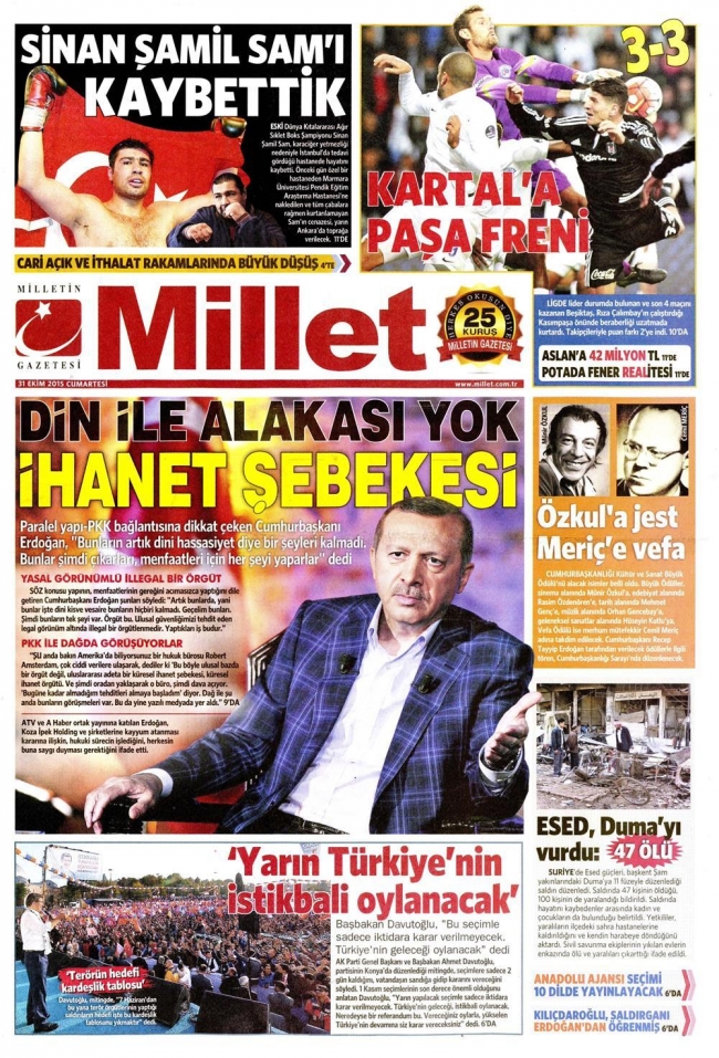 Gazete manşetleri - 31 Ekim 2015 12