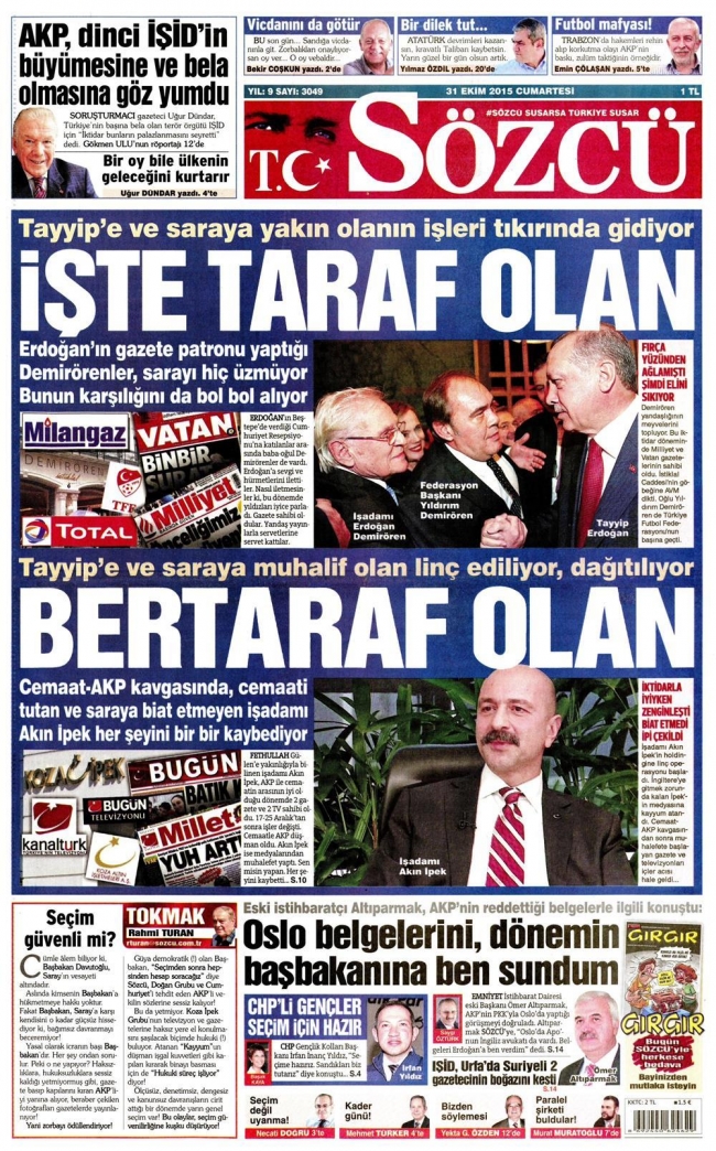 Gazete manşetleri - 31 Ekim 2015 17