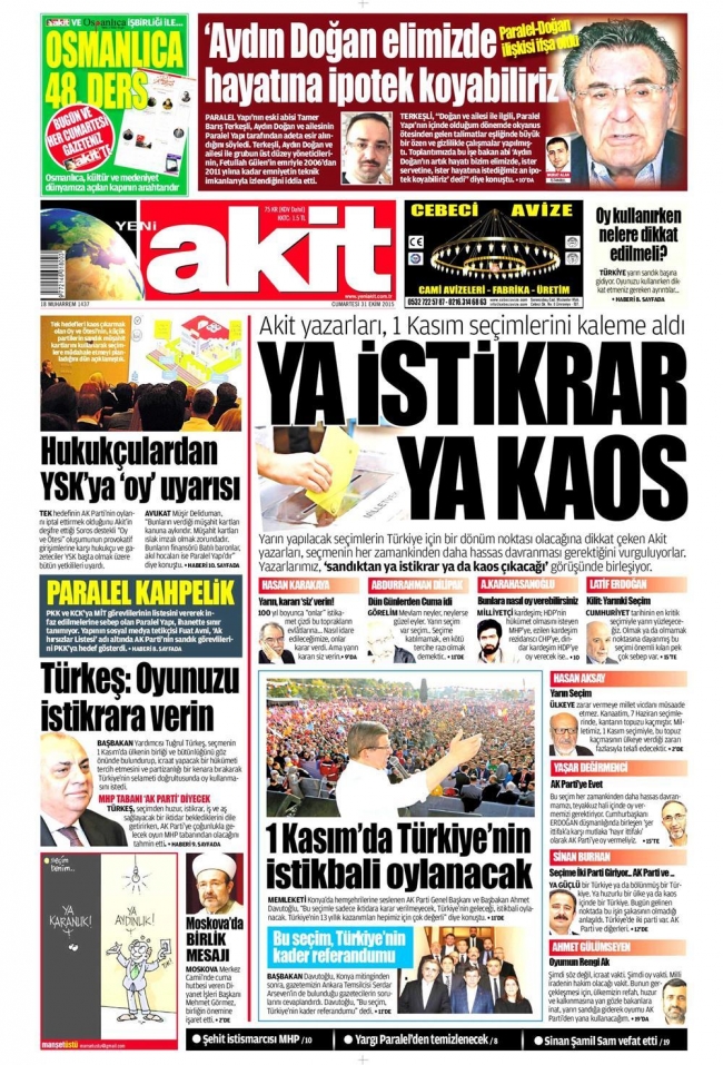 Gazete manşetleri - 31 Ekim 2015 22