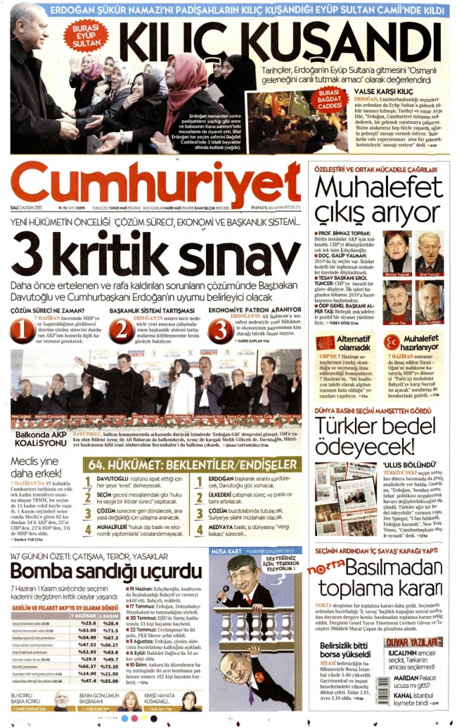 3 Kasım gazete manşetleri 2