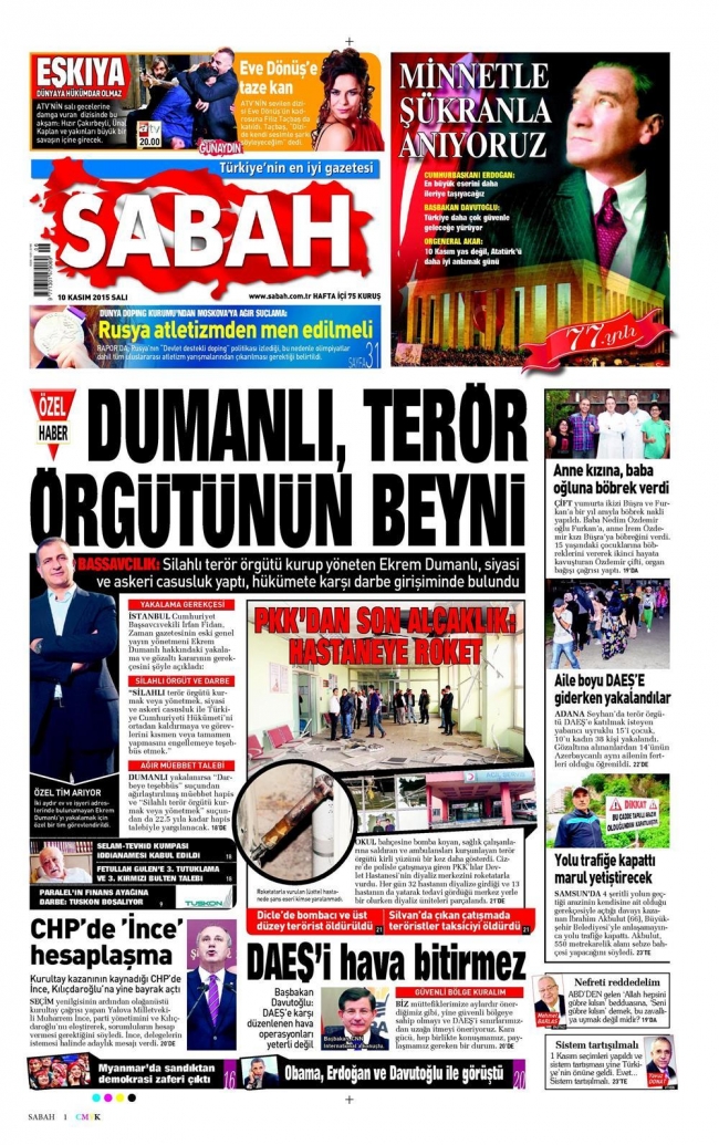 10 KASIM 2015 GAZETE MANŞETLERİ 2