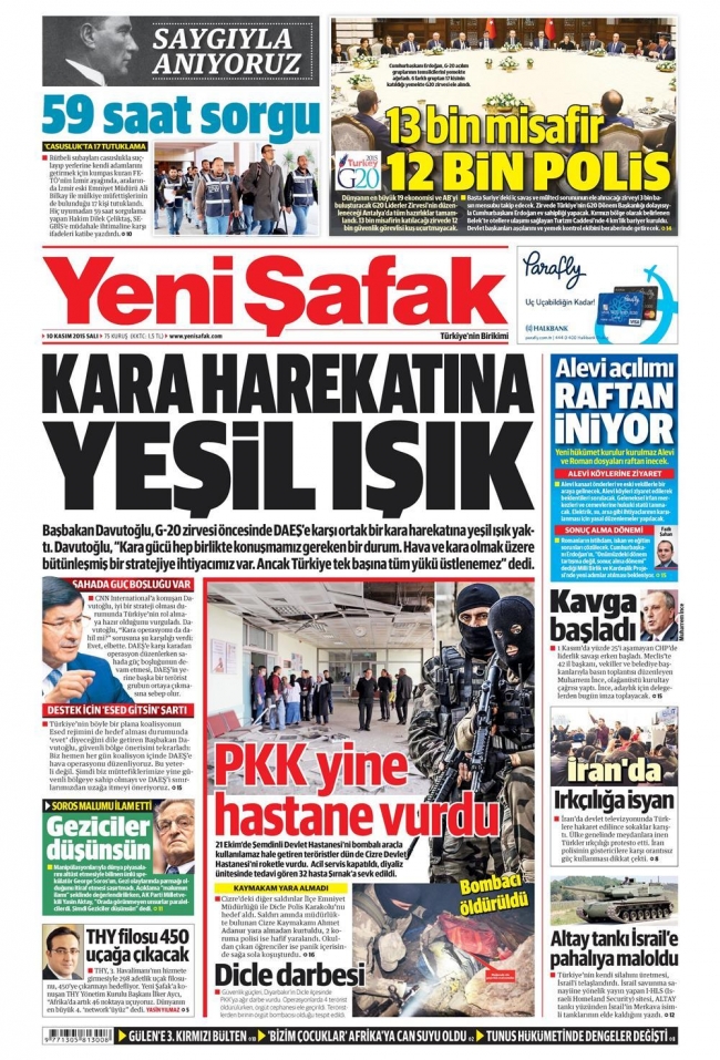 10 KASIM 2015 GAZETE MANŞETLERİ 14