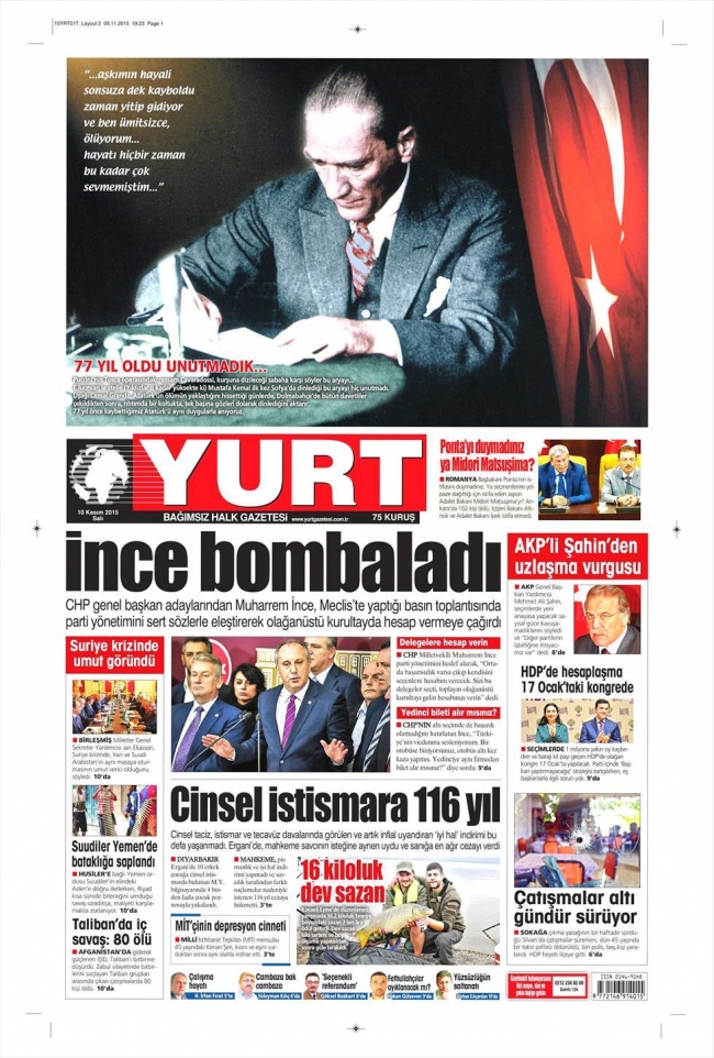 10 KASIM 2015 GAZETE MANŞETLERİ 15