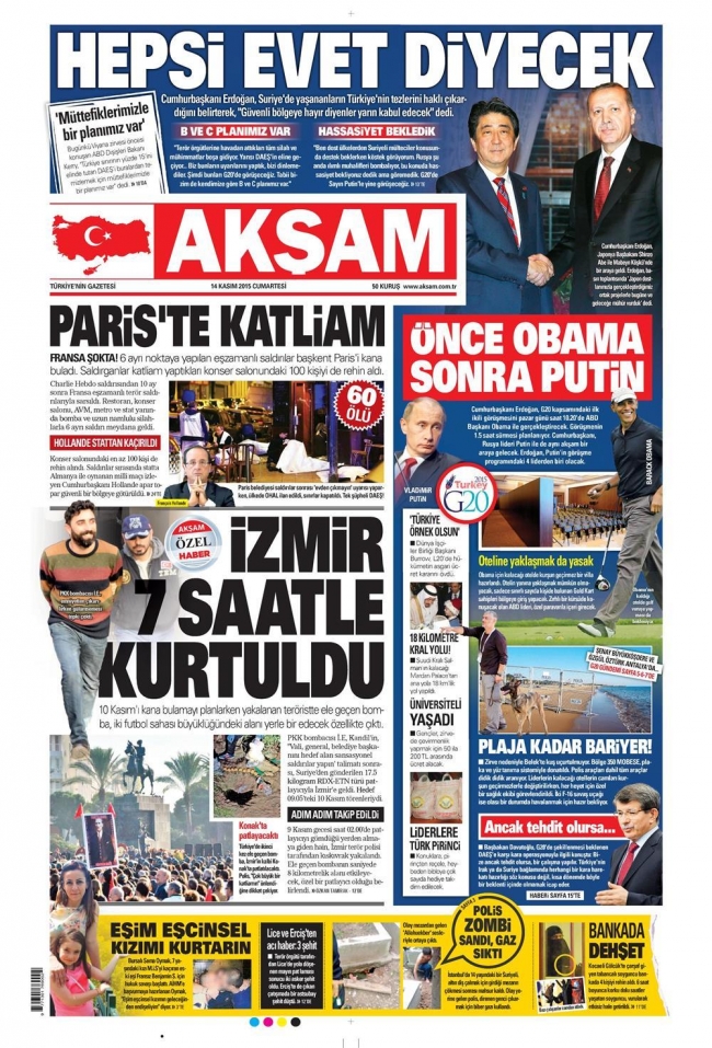 Paris saldırısı gazete manşetlerinde 1