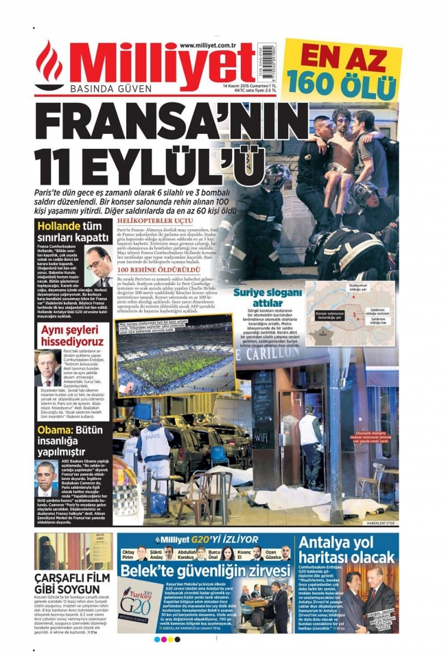 Paris saldırısı gazete manşetlerinde 10