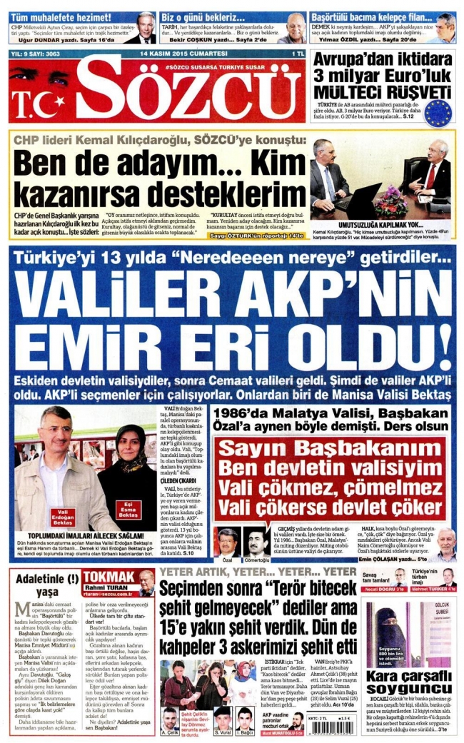 Paris saldırısı gazete manşetlerinde 14