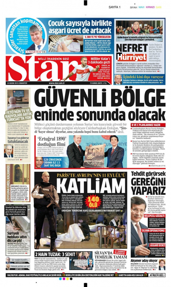 Paris saldırısı gazete manşetlerinde 15