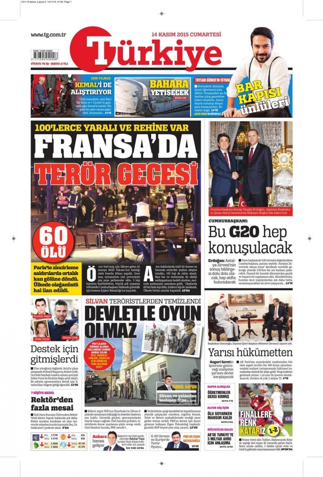 Paris saldırısı gazete manşetlerinde 18