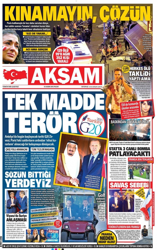 15 Kasım 2015 gazete manşetleri 1