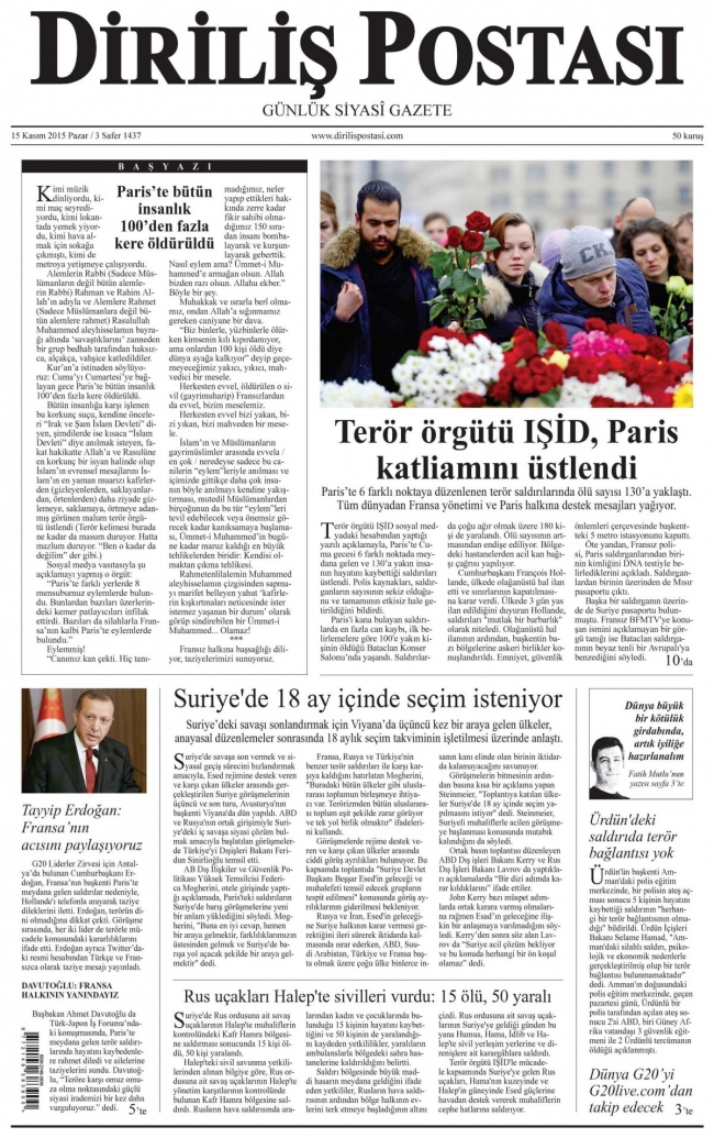 15 Kasım 2015 gazete manşetleri 6