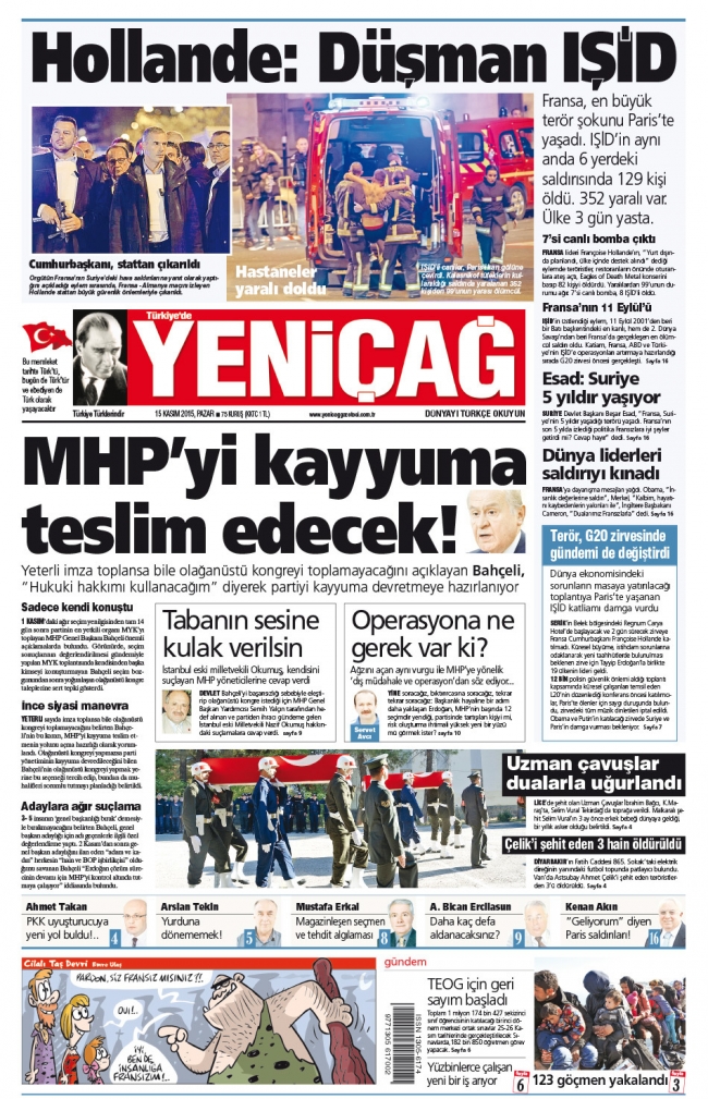 15 Kasım 2015 gazete manşetleri 31