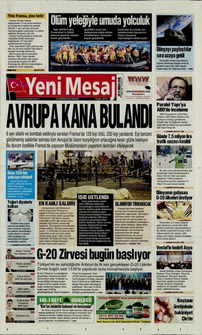 15 Kasım 2015 gazete manşetleri 32