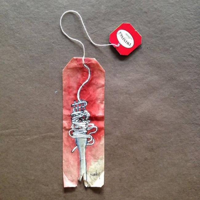 Çay poşetlerini tuval olarak kullanan sanatçıdan muhteşem illüstrasyonlar 14