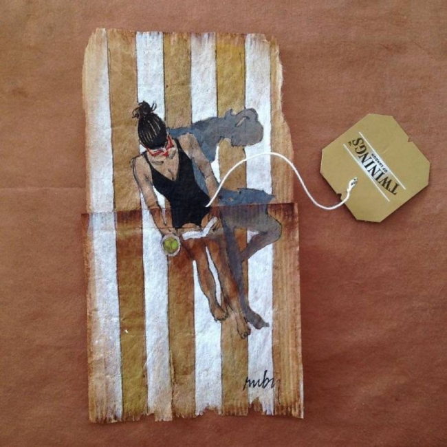 Çay poşetlerini tuval olarak kullanan sanatçıdan muhteşem illüstrasyonlar 2