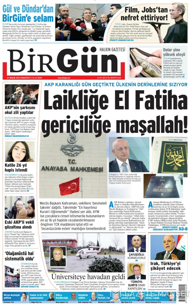 Bugünkü gazete manşetleri 12. 12. 2015 2