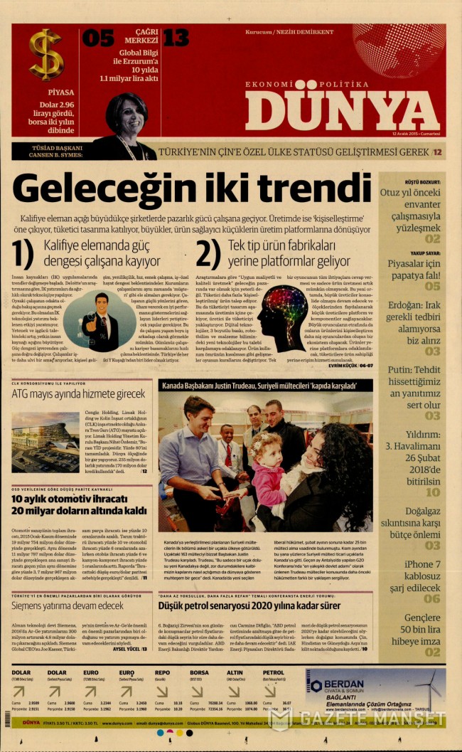Bugünkü gazete manşetleri 12. 12. 2015 6