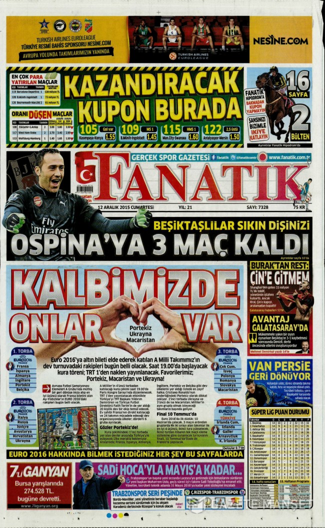 Bugünkü gazete manşetleri 12. 12. 2015 7