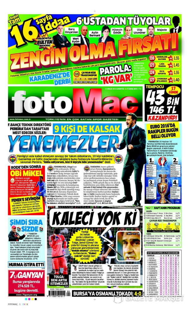 Bugünkü gazete manşetleri 12. 12. 2015 8