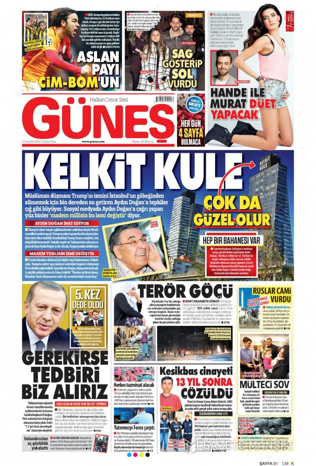 Bugünkü gazete manşetleri 12. 12. 2015 9