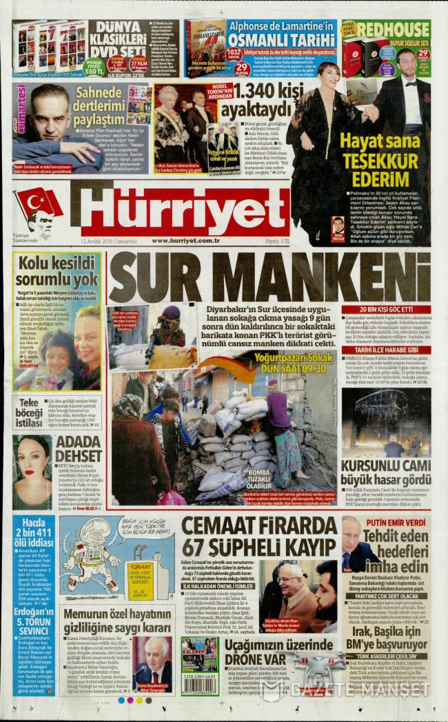 Bugünkü gazete manşetleri 12. 12. 2015 11