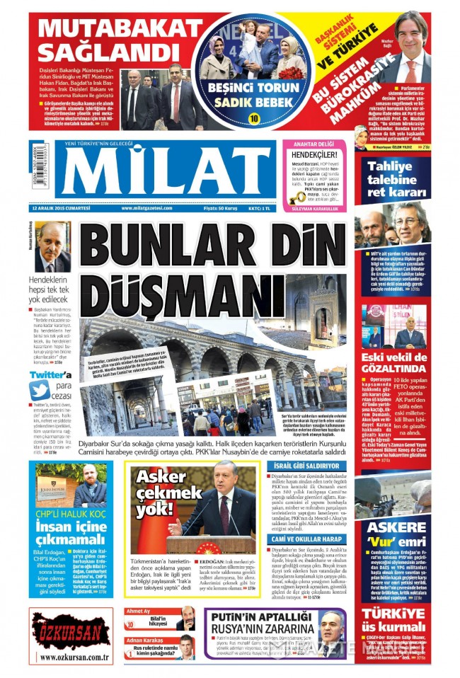 Bugünkü gazete manşetleri 12. 12. 2015 12