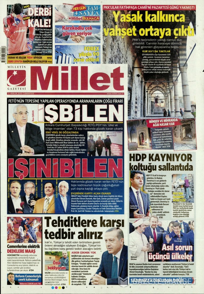 Bugünkü gazete manşetleri 12. 12. 2015 13