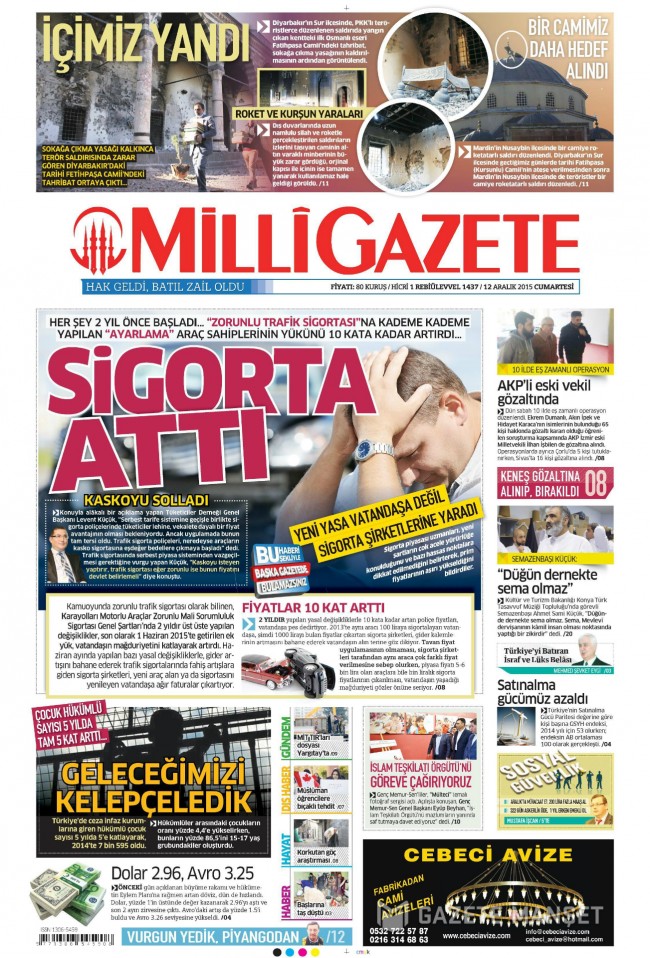 Bugünkü gazete manşetleri 12. 12. 2015 14