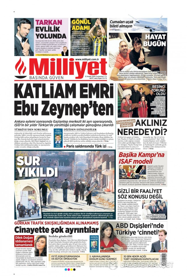 Bugünkü gazete manşetleri 12. 12. 2015 15
