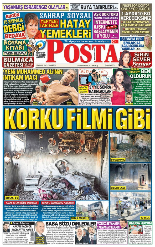 Bugünkü gazete manşetleri 12. 12. 2015 17