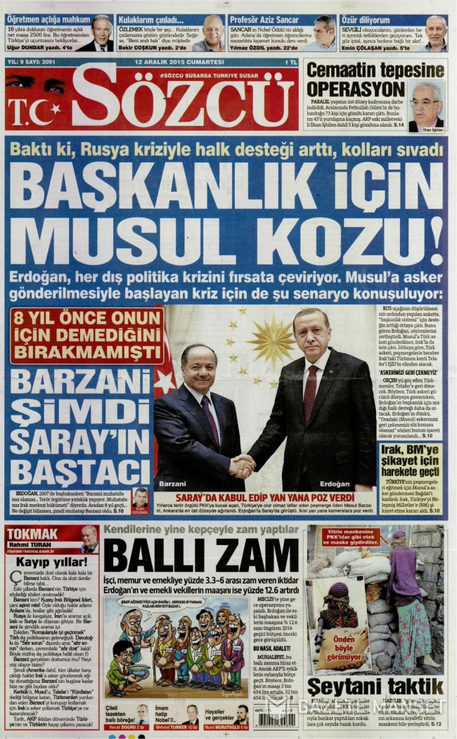 Bugünkü gazete manşetleri 12. 12. 2015 19