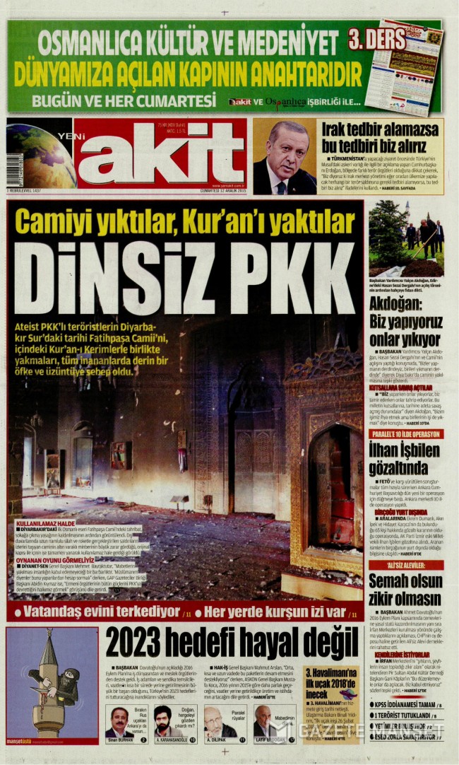 Bugünkü gazete manşetleri 12. 12. 2015 24