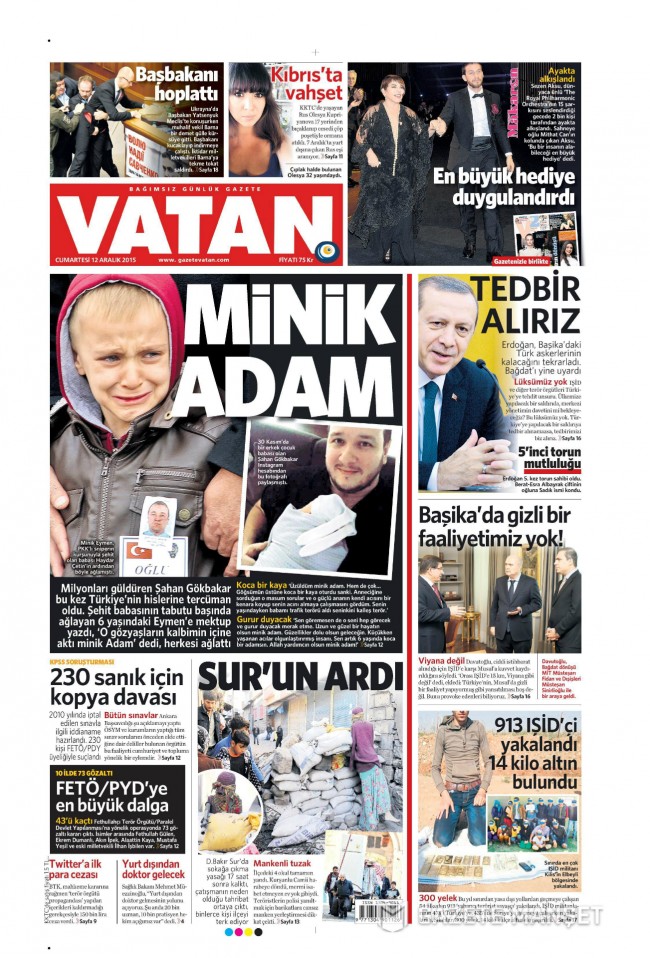 Bugünkü gazete manşetleri 12. 12. 2015 25