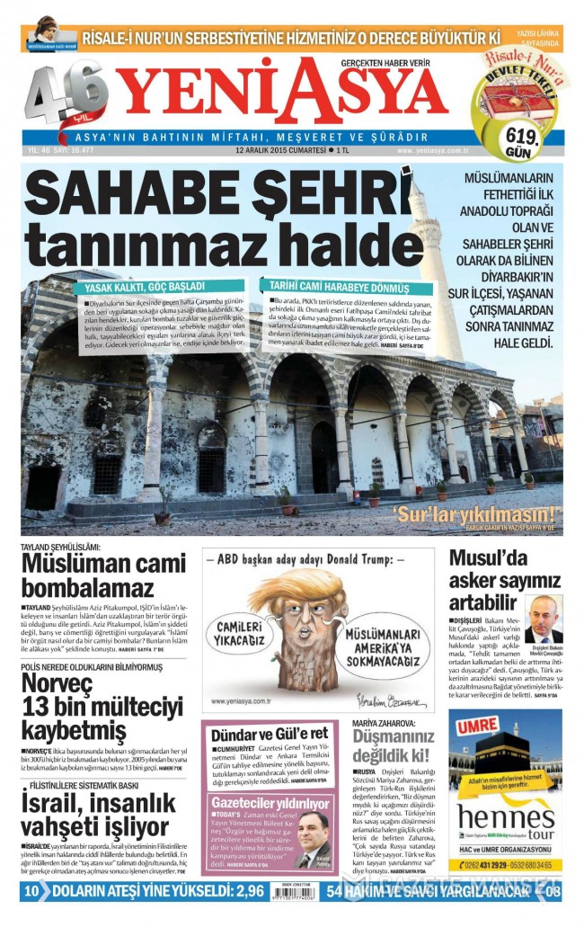 Bugünkü gazete manşetleri 12. 12. 2015 26