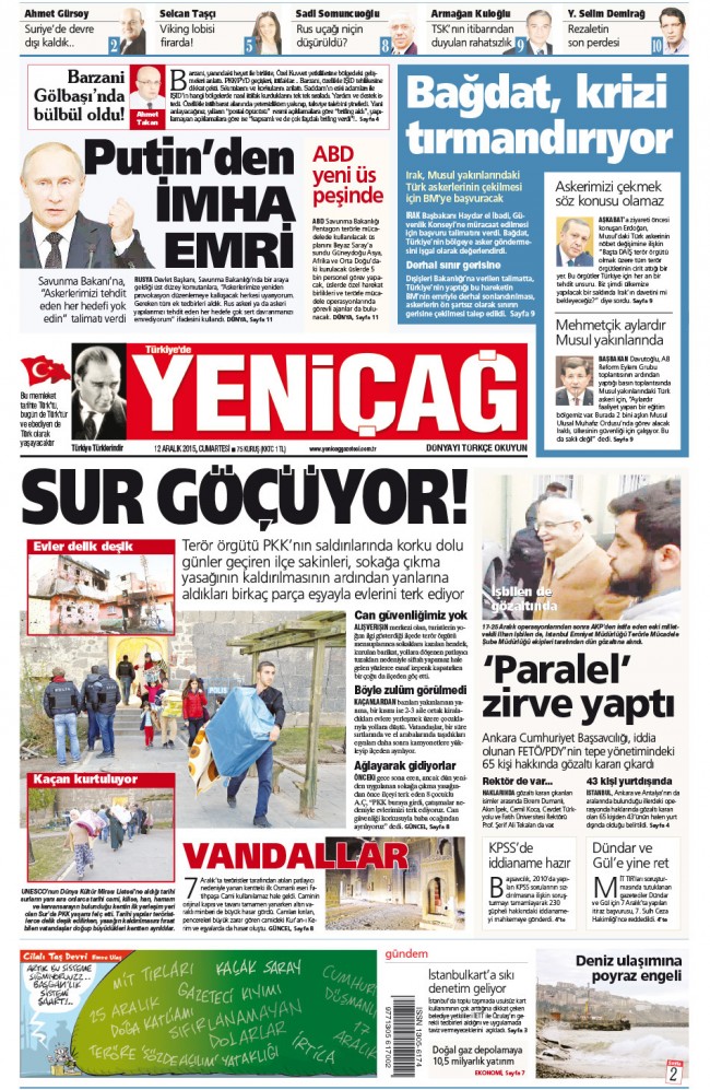 Bugünkü gazete manşetleri 12. 12. 2015 27