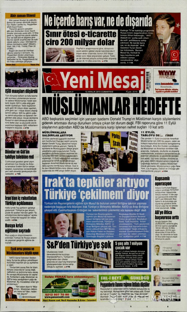 Bugünkü gazete manşetleri 12. 12. 2015 28