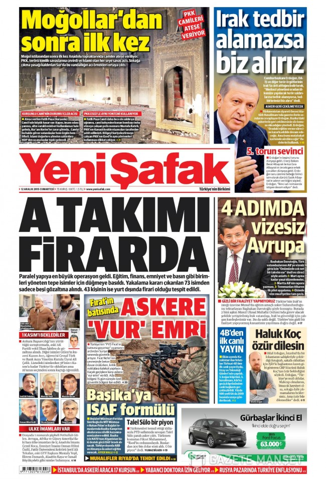 Bugünkü gazete manşetleri 12. 12. 2015 29
