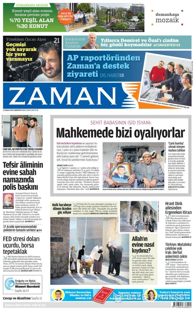 Bugünkü gazete manşetleri 12. 12. 2015 31