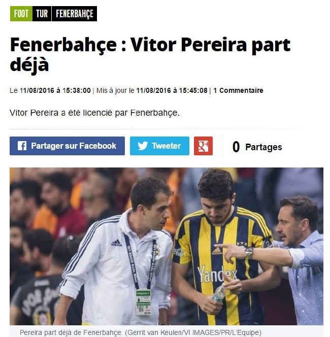 L'Equipe: Vitor Pereira kovuldu 5
