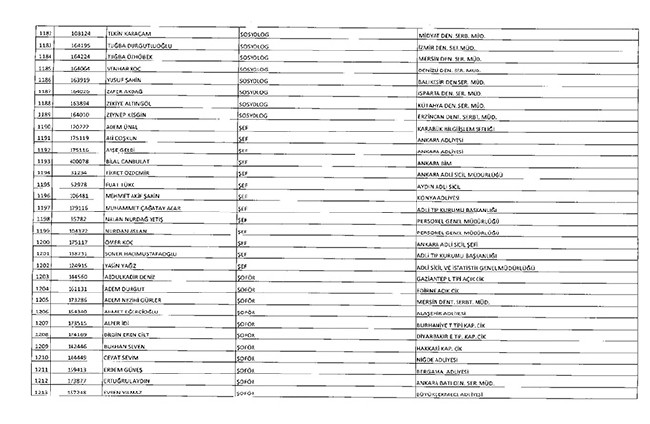 675 sayılı KHK ile ihraç edilenlerin tam listesi | Adalet Bakanlığı, TBMM, MEB... 61