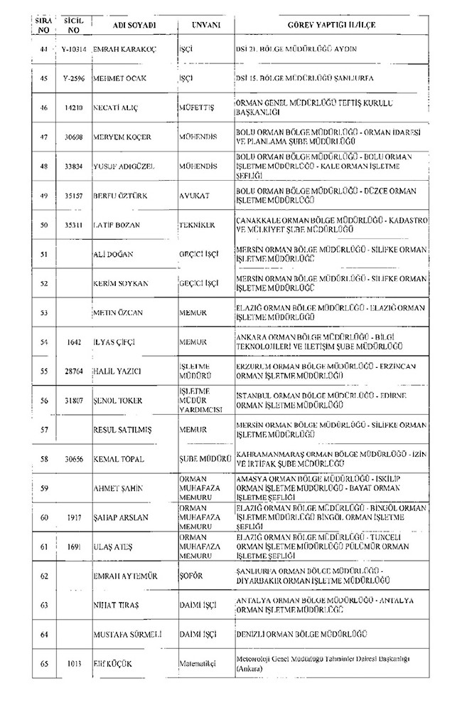 675 sayılı KHK ile ihraç edilen öğretmenler ve akademisyenlerin tam listesi | 29 Ekim 2016 45