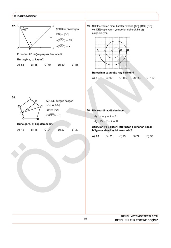 20 Kasım 2016 KPSS genel yetenek ve genel kültür soru ve cevap anahtarı 15
